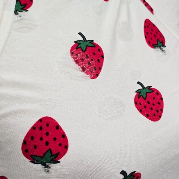 Shein ✦ Strawberry Print Halter Crop Top ✦ Tie-Back Cotton Blend White/Red M - Picture 4 of 11